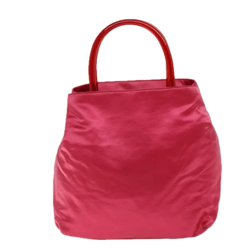 Prada tote bags with a printed Prada logo on the front for brand visibilityPRADA Hand Bag Satin Pink  74537