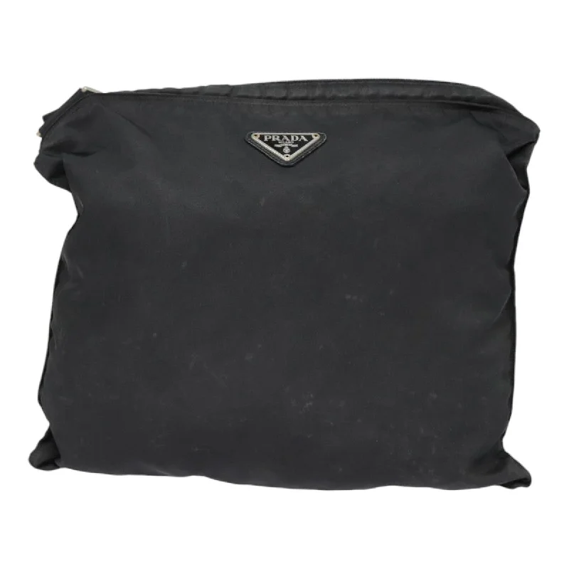 Prada tote bags with a double - handle and shoulder - strap option for easy usePRADA Shoulder Bag Nylon Black Silver  bs16985