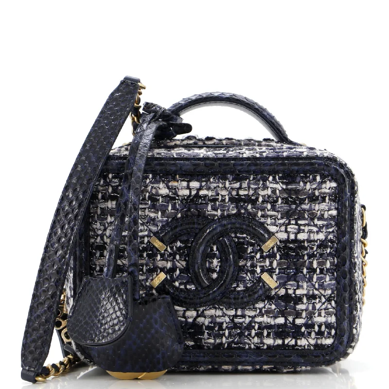 Small - sized Prada Saffiano leather bags for a compact and stylish carryFiligree Vanity Case Quilted Tweed with Snakeskin Small