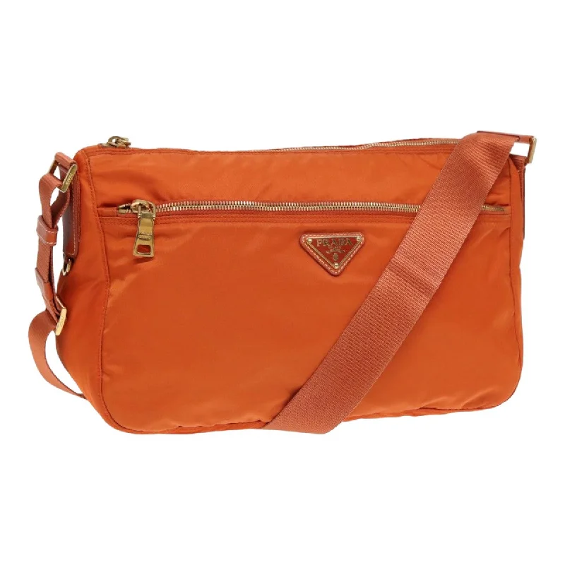 Prada bags with a front - zip pocket for small items like cards and keysPRADA Shoulder Bag Nylon Orange Auth 84771