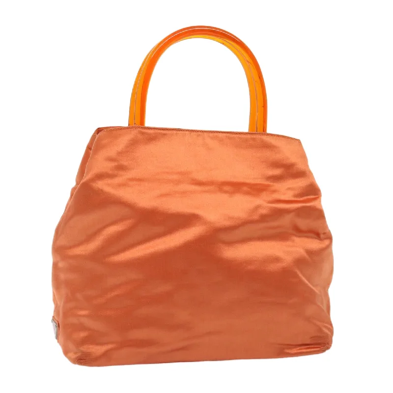 Prada tote bags with a double - handle and shoulder - strap option for easy usePRADA Hand Bag Satin Orange Auth bs16432