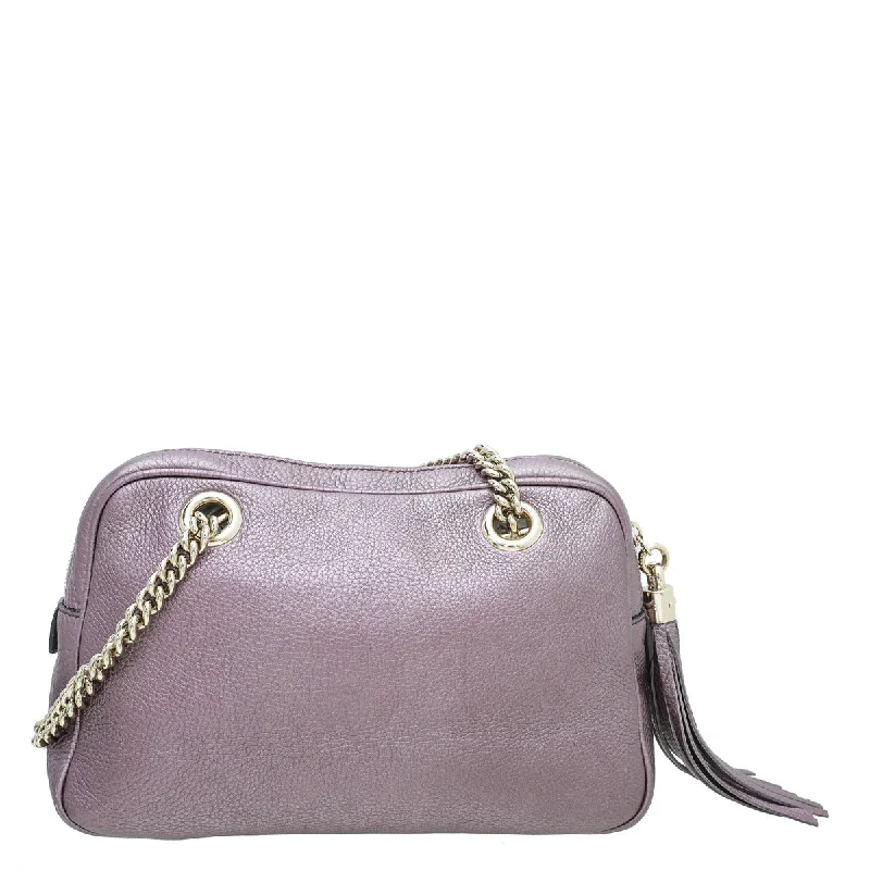 Women Gucci Sylvie bags featuring the signature web stripeGucci Mauve GG Soho Tassel Chain Bag