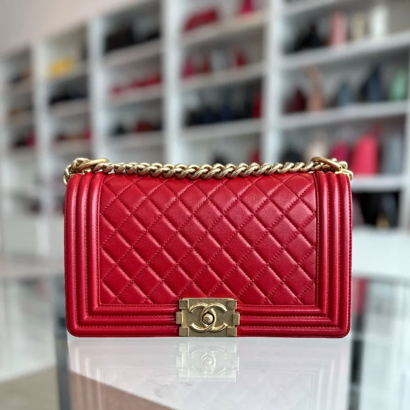 Chanel Limited Edition Handbag for CollectorsBoy Old Medium 25CM Lambskin Leboy Red GHW No 21