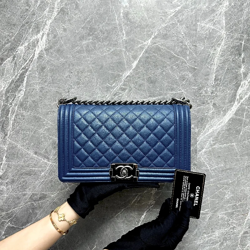 Chanel New Arrival Handbag with Gold HardwareBoy Old Medium Lambskin Navy Blue No 24