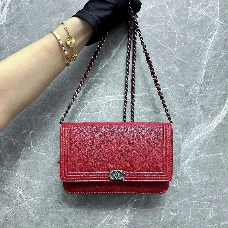 Chanel Colorful Handbag for Spring OutfitsCaviar Boy WOC Wallet On Chain Red SHW No 22