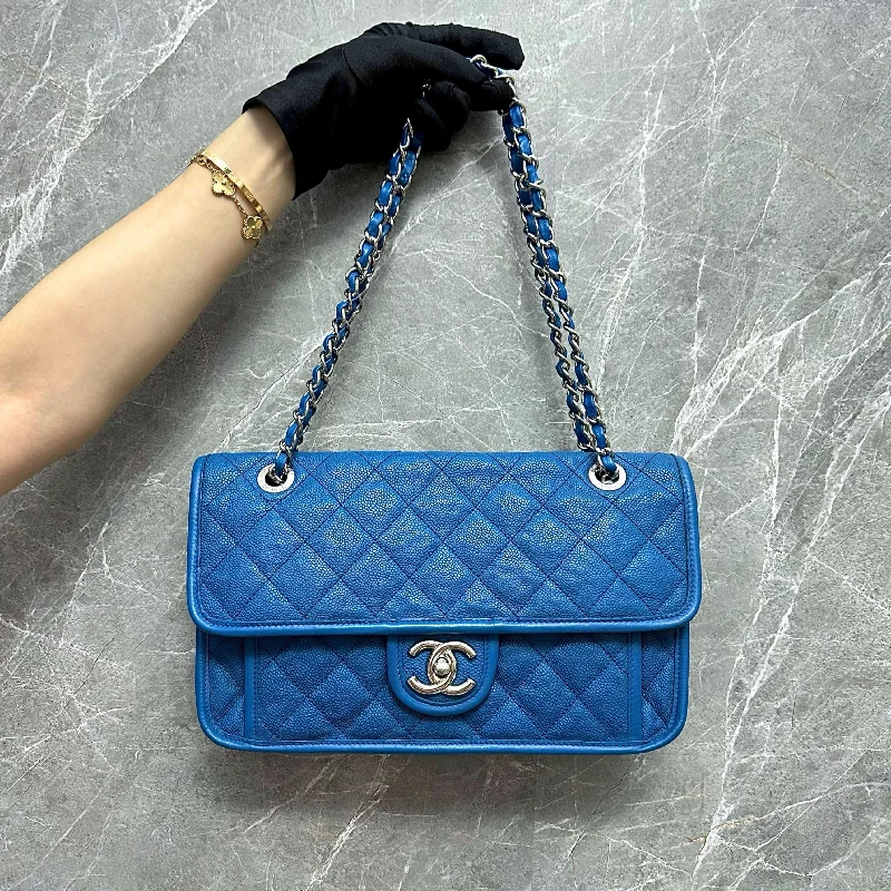 Chanel Designer Handbag with Unique DesignCaviar Medium Flap French Riviera Quilted Blue SHW No 15