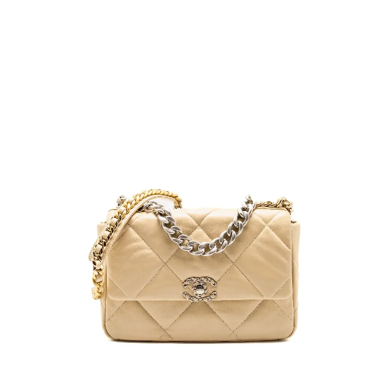 Chanel Luxury Handbag for High - End EventsChanel Large 19 Bag Lambskin Light Beige Multicolour Hardware (Microchip)