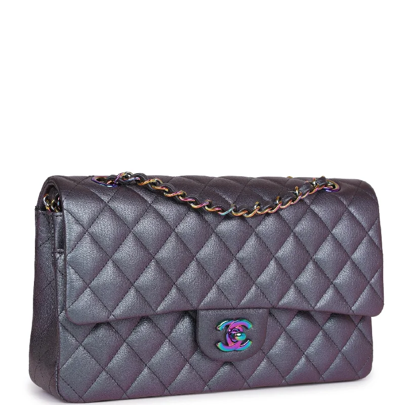 Chanel Limited Edition Handbag for CollectorsChanel Medium Classic Double Flap Bag Iridescent Purple Mermaid Goatskin Rainbow Hardware