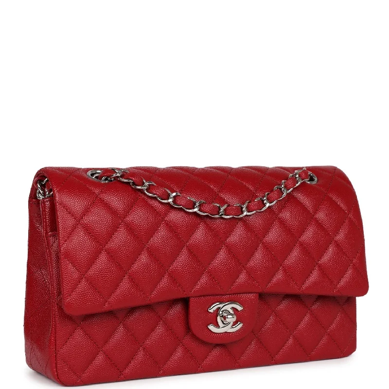 Chanel Chain Strap Handbag for Everyday UseChanel Medium Classic Double Flap Dark Red Caviar Silver Hardware