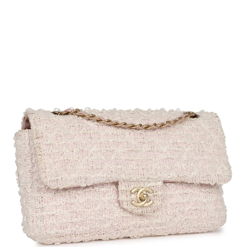 Chanel Colorful Handbag for Spring OutfitsChanel Medium Single Flap Bag Pink and White Tweed Brushed Gold Hardware