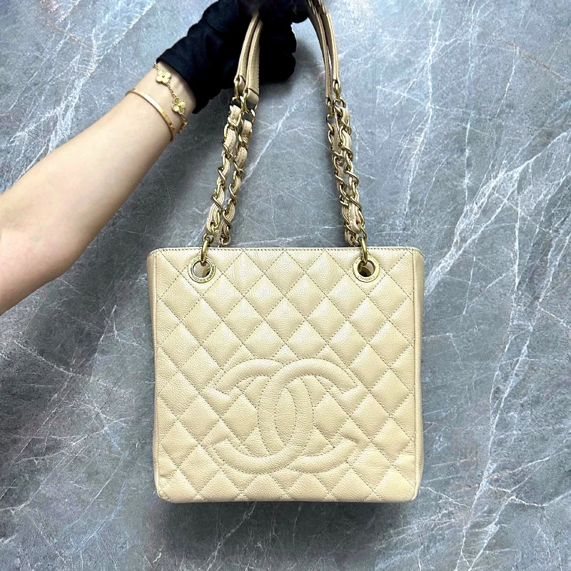 Chanel New Arrival Handbag with Gold HardwarePST Petite Shopping Tote Beige Caviar GHW No 16