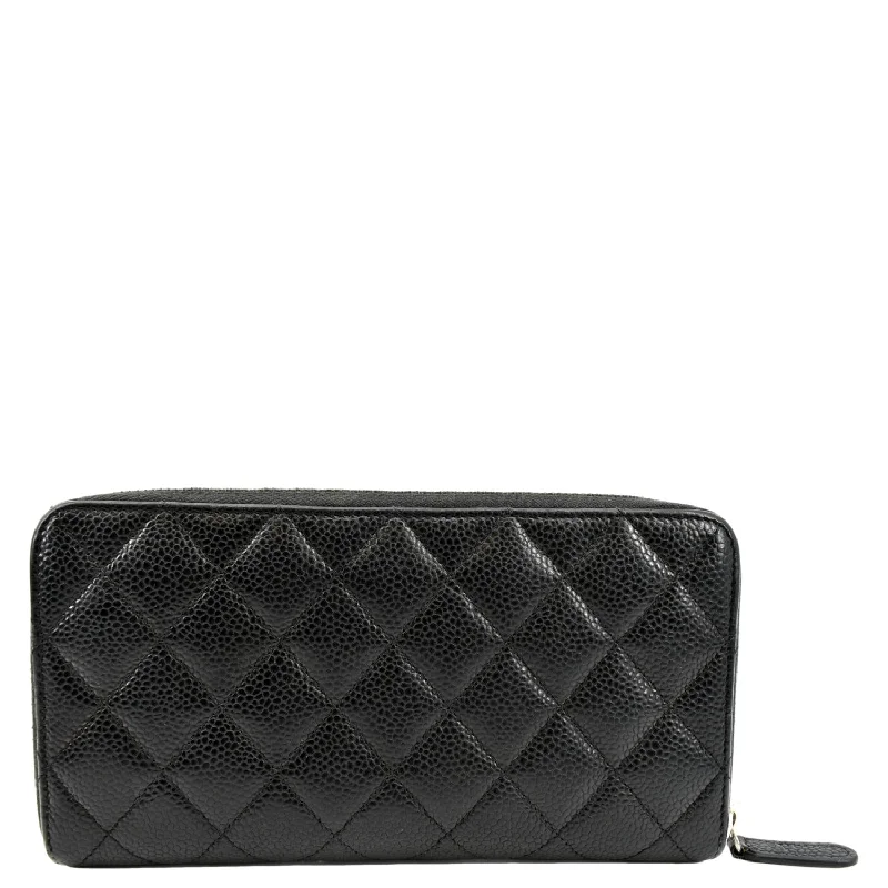 Chanel Luxury Handbag for High - End EventsCHANEL Zip Around Quilted Caviar Leather Wallet Black