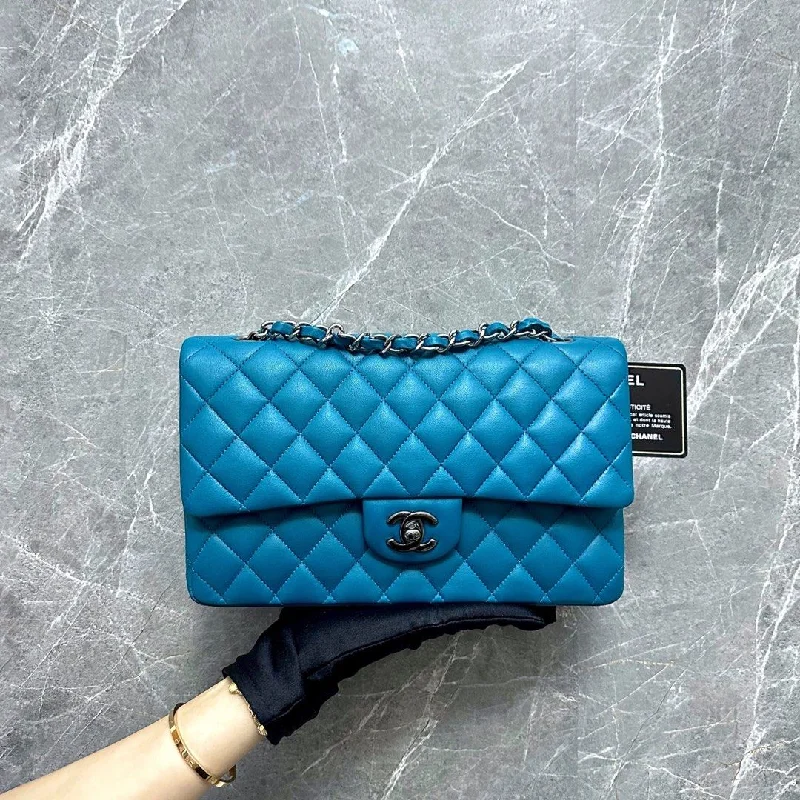 Chanel New Arrival Handbag with Gold Hardware*Like New* Medium 25cm Lambskin Blue BHW No 15