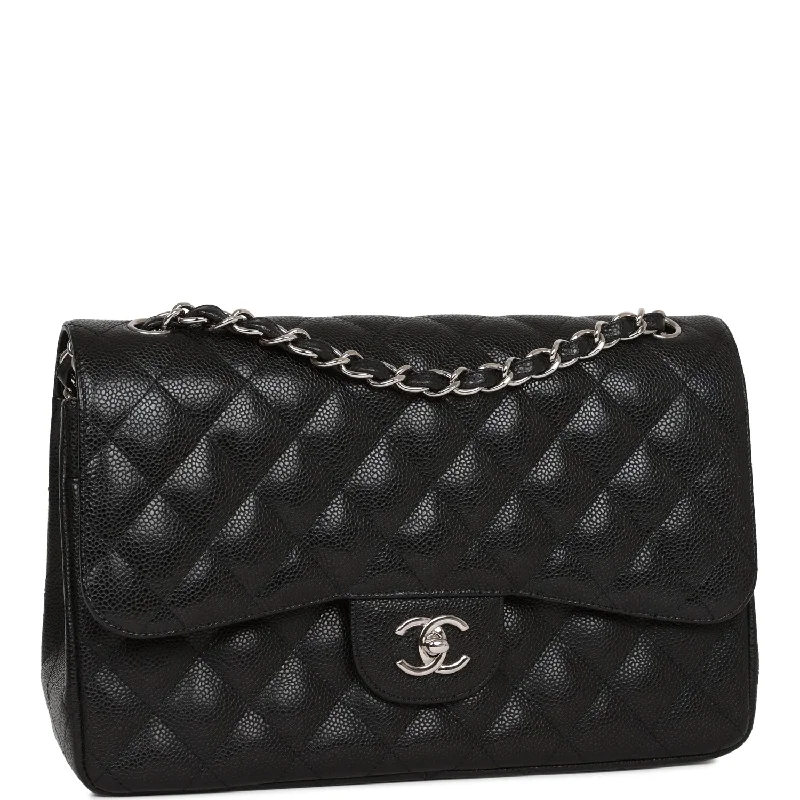 Chanel Quilted Leather Shoulder Bag for FashionistasChanel Jumbo Classic Double Flap Bag Black Caviar Silver Hardware