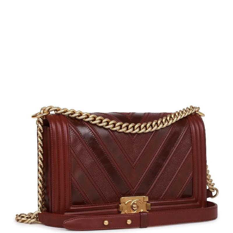 Chanel Vintage Inspired Handbag for Retro LoversChanel New Medium Boy Bag Burgundy Chevron Antique Gold Hardware