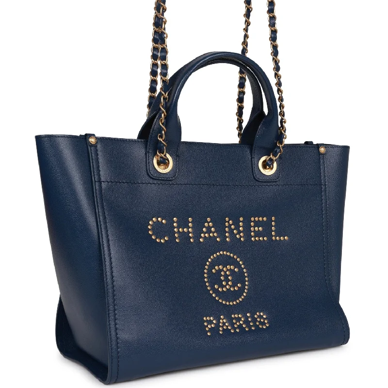 Chanel Quilted Leather Shoulder Bag for FashionistasChanel Small Deauville Shopping Bag Blue Caviar Antique Gold Hardware