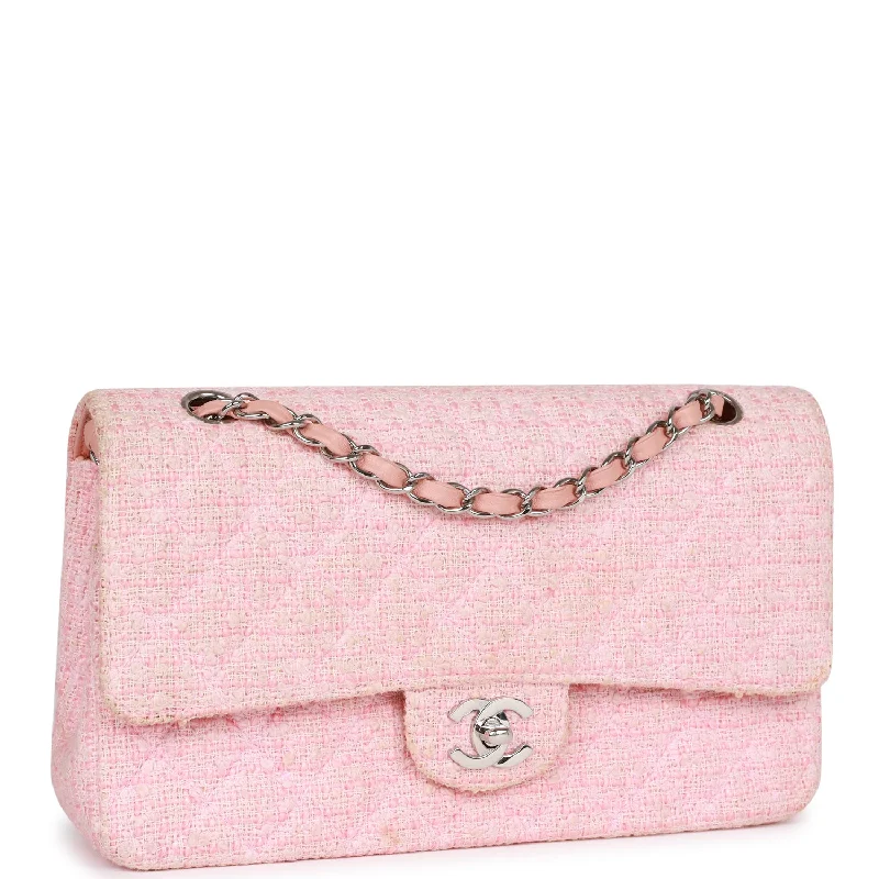 Chanel Colorful Handbag for Spring OutfitsVintage Chanel Medium Classic Double Flap Bag Pink Tweed Silver Hardware