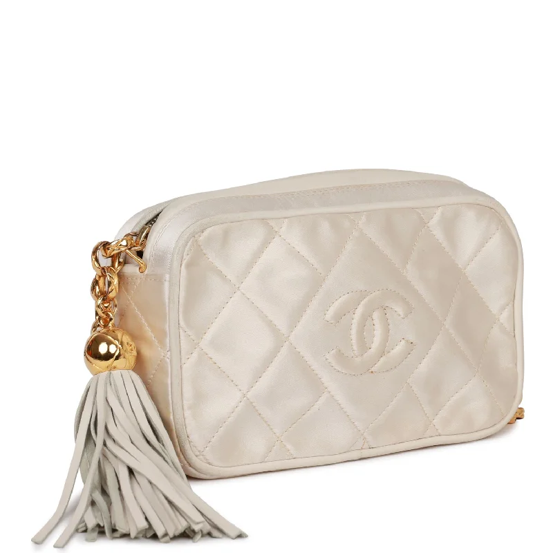 Chanel Limited Edition Handbag for CollectorsVintage Chanel Mini Camera Bag Beige Satin Gold Hardware