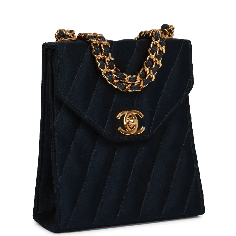 Chanel Chain Strap Handbag for Everyday UseVintage Chanel Mini Flap Bag Dark Blue Satin Gold Hardware