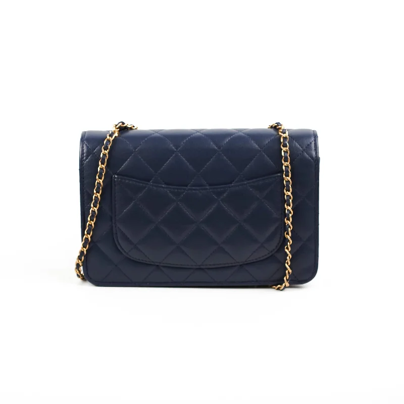 Chanel Classic Flap Bag for Evening PartyChanel Seasonal Wallet On Chain Lambskin Navy - Microchipped