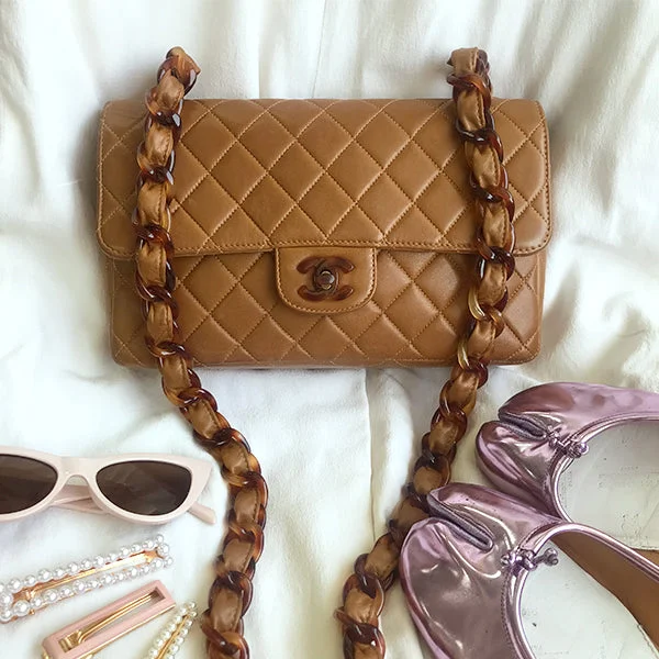 Chanel Quilted Leather Shoulder Bag for FashionistasCHANEL Around 1995 Made Tortoiseshell Classic Flap Chain Bag 25Cm Camel