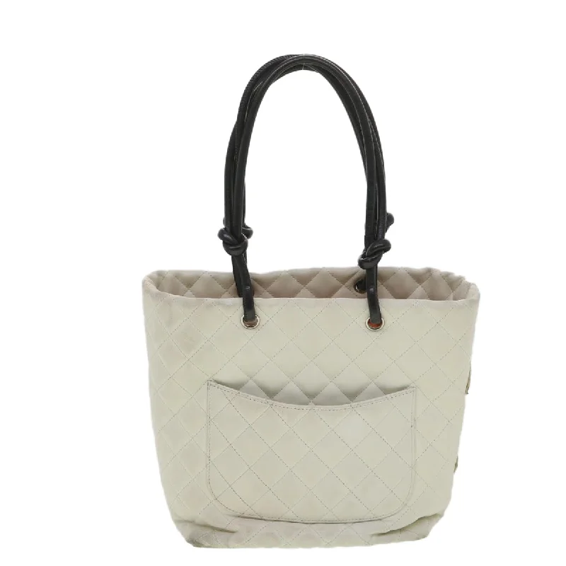 Chanel Small Crossbody Bag for TravelCHANEL Cambon Line Tote Bag Lamb Skin White CC Auth am3907