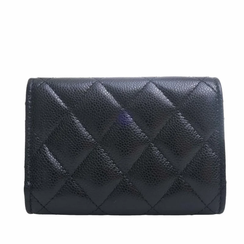 Chanel Designer Handbag with Unique DesignCHANEL Caviar Skin Matelasse Coco Mark Trifold Wallet Black Ladies