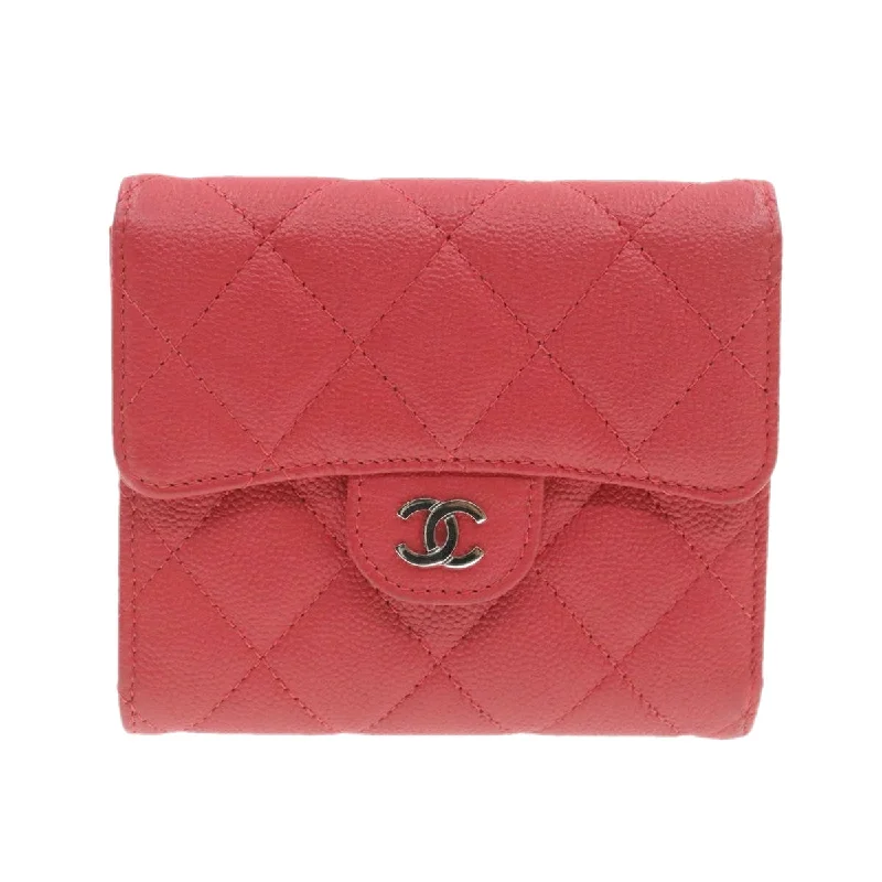 Chanel Colorful Handbag for Spring OutfitsCHANEL Caviar Skin Matelasse Wallet Pink Red CC Auth 18734A