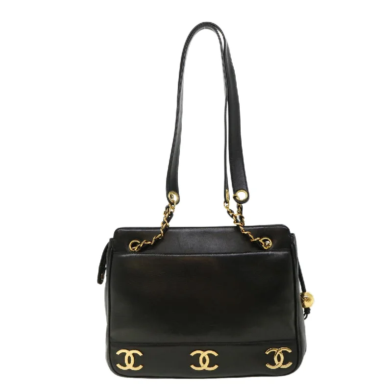 Chanel Medium Tote Bag for Office LadiesCHANEL Chain Shoulder Bag Lamb Skin Black CC Auth 32454A