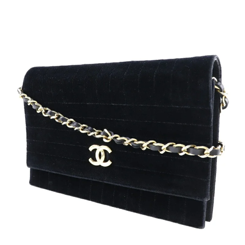 Chanel Designer Handbag with Unique DesignCHANEL Chain Shoulder Bag Mademoiselle Coco Mark Velor Black/Gold Hardware Women's