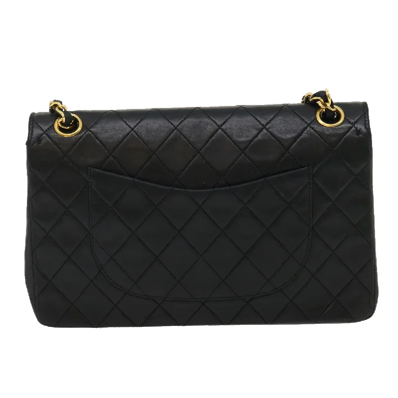 Chanel Designer Handbag with Unique DesignCHANEL Classic Matelasse 25 Chain Flap Shoulder Bag Lamb Skin Black Auth lt449A