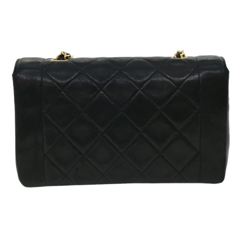 Chanel Designer Handbag with Unique DesignCHANEL Diana Matelasse Shoulder Bag Lamb Skin Black CC Auth 31443