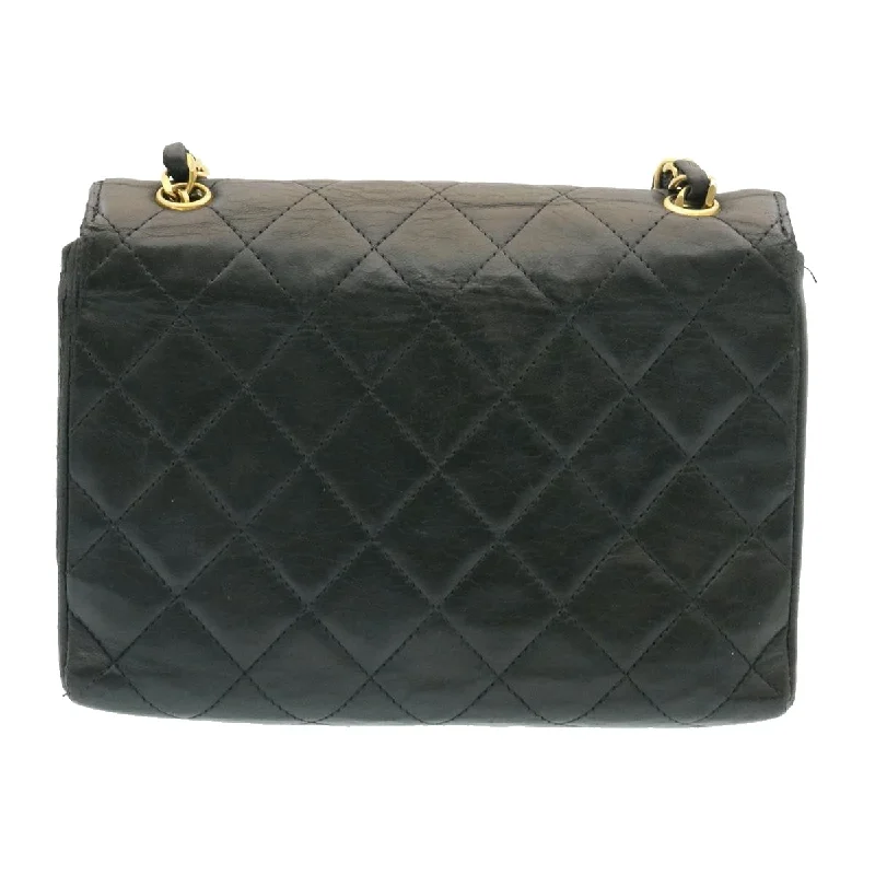 Chanel All - Match Handbag for Versatile StylingCHANEL Lamb Skin Matelasse Chain Shoulder Bag Black CC Auth 25810A