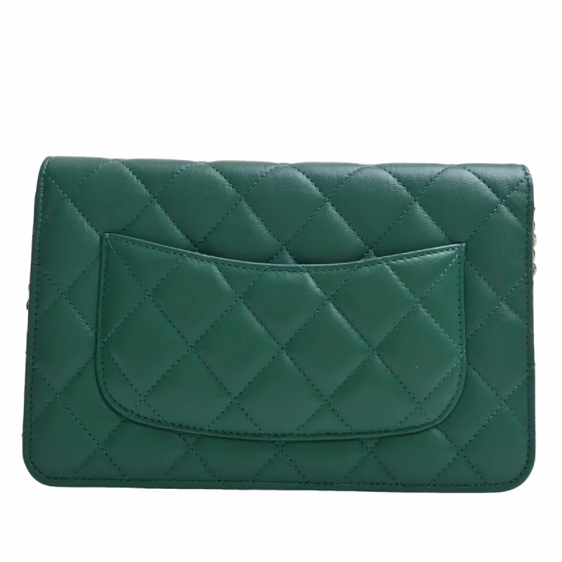 Chanel New Arrival Handbag with Gold HardwareCHANEL Lambskin Matelasse Coco Mark Chain Shoulder Long Wallet Green Ladies