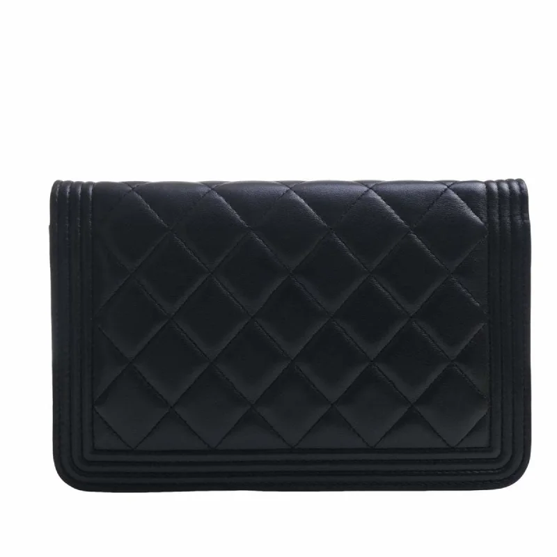 Chanel Lightweight Handbag for Daily ErrandsCHANEL Leather Boy  Coco Mark Chain Shoulder Long Wallet Black Ladies