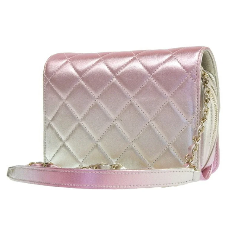 Chanel Luxury Handbag for High - End EventsCHANEL Leather Matelasse Coco Mark Chain Shoulder Bag Metallic Pink Ladies