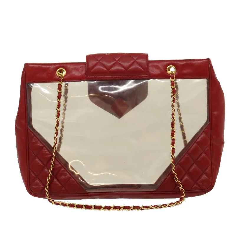 Chanel Colorful Handbag for Spring OutfitsCHANEL Matelasse Chain Shoulder Bag Lamb Skin Enamel Red Clear CC Auth 29894A