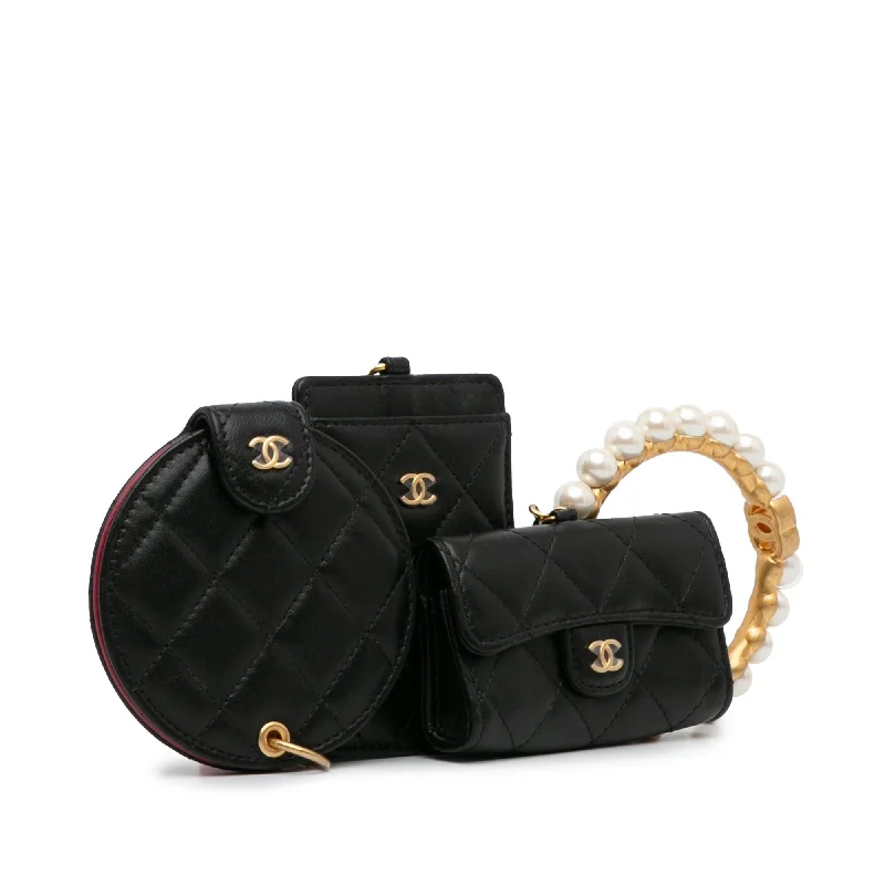 Chanel All - Match Handbag for Versatile StylingChanel Pearl Crown CC Wristlet Multi Pouches (iLLXLn)