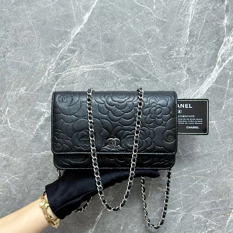 Chanel All - Match Handbag for Versatile StylingWOC Camellia Wallet On Chain Lambskin Black SHW No 20